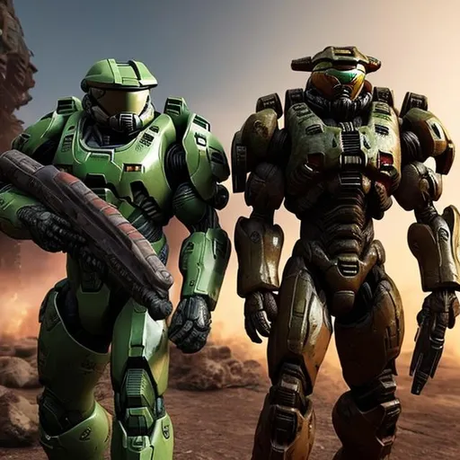 Prompt: Master Chief and Doom Slayer combind 
Ultra realistic 
