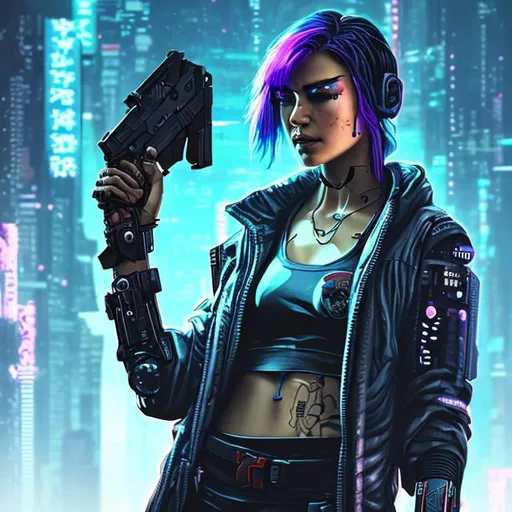 Prompt: cyberpunk female with a pistol