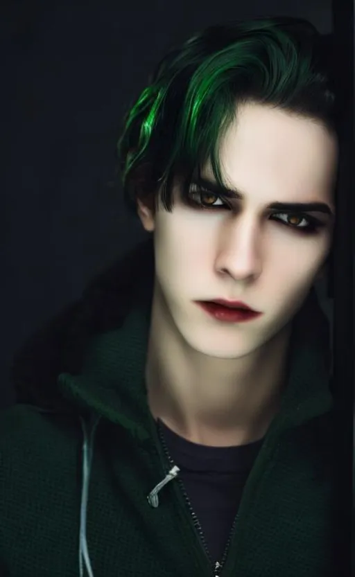 Prompt: young adult vampire guy in green  
