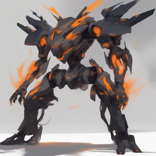 Prompt: A humanoid sleek mecha made from wisps of shadow able to see the orange energy under