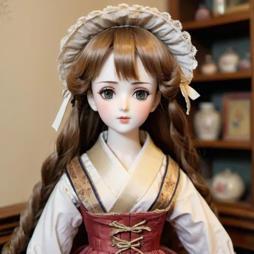 Prompt: An 1800s anime girl doll