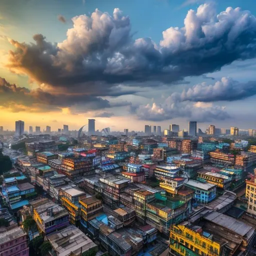 Prompt: long shot scenic professional photograph of Kolkata street, perfect viewpoint, highly detailed, wide-angle lens, hyper realistic, with dramatic sky, polarizing filter, natural lighting, vivid colors, everything in sharp focus, HDR, UHD, 64K
