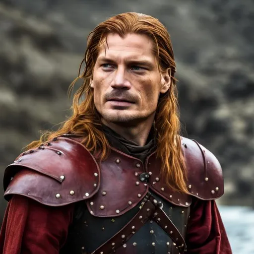 Prompt: jaime lannister with long red hair