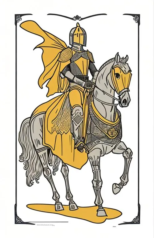 Prompt: knight riding a horse profile view, side view, art nouveau style, elegant, bold outline, poster