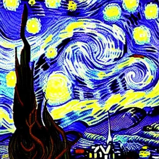 Prompt: 3d image of starry night with vincent van gogh
