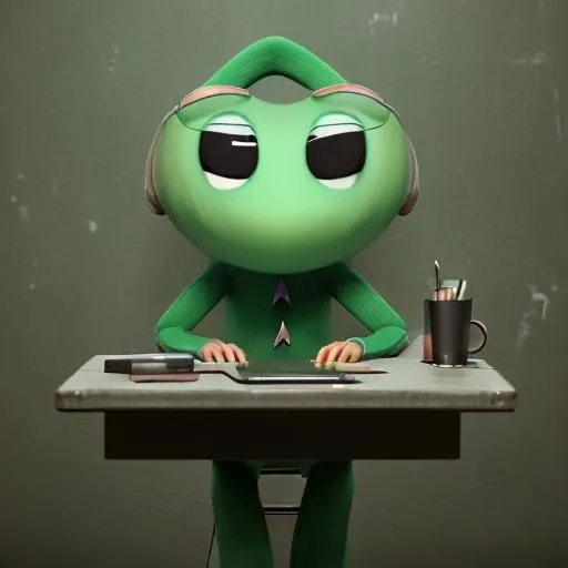 Prompt: gumby working in a cubicle