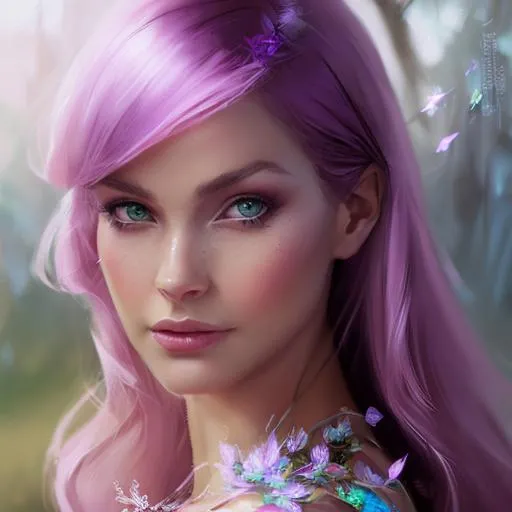 Magical Female Fairy, purple wings, violet pink hair... | OpenArt