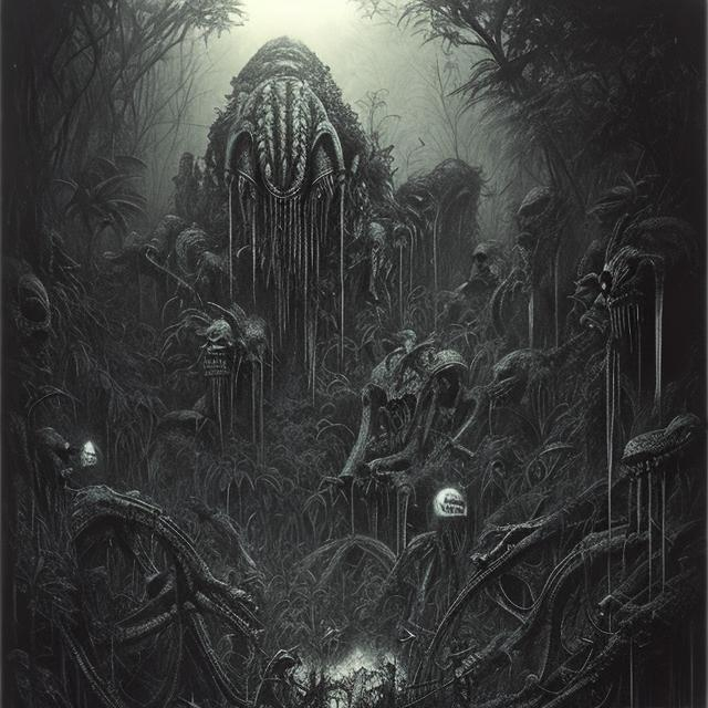 monochrome, H.R. Geiger, beksinski, alien jungle, de...