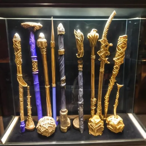 Prompt: Magic wands in a display case 