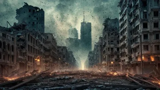 Prompt: city in ruins, post war, Lighting Cinematic, Depth of Field, Diffraction Gradient, White Balance, 32k HD, Ultra Detailed Photo, sharp focus, studio photo, intricate details, highly detailed
