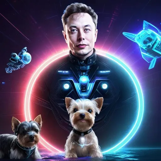 image of Elon Musk with robot yorkie terrier...