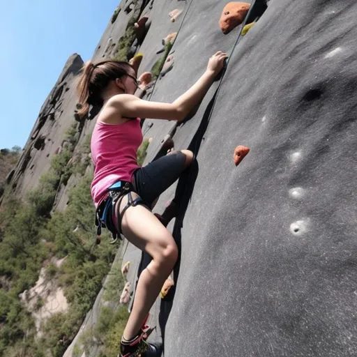 Prompt: Cute girl climbing at hill