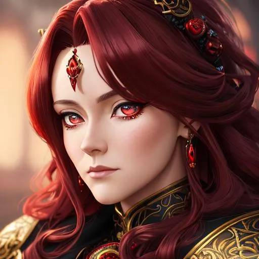 Prompt: "Full body, oil painting, fantasy, anime portrait of an older dwarf woman with flowing curly dark red hair and dark red eyes,  | wearing intricate red and black battle armor, #3238, UHD, hd , 8k eyes, detailed face, big anime dreamy eyes, 8k eyes, intricate details, insanely detailed, masterpiece, cinematic lighting, 8k, complementary colors, golden ratio, octane render, volumetric lighting, unreal 5, artwork, concept art, cover, top model, light on hair colorful glamourous hyperdetailed medieval city background, intricate hyperdetailed breathtaking colorful glamorous scenic view landscape, ultra-fine details, hyper-focused, deep colors, dramatic lighting, ambient lighting god rays, flowers, garden | by sakimi chan, artgerm, wlop, pixiv, tumblr, instagram, deviantart