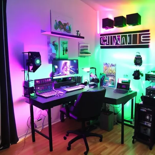 Prompt: modern youtube studio corner with some rgb lighting
