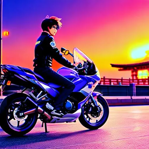 Prompt: vaporwave japan city anime motorbike boy night time 