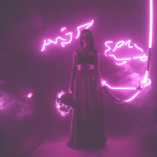 Prompt: beautiful female demon, hell, demonic, vaporwave, retro, neon, aesthetic, liminal, high quality, high definition, beautiful, dramatic lighting