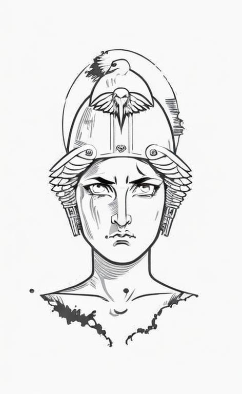 goddess Athena looking frightened, wide eyed, winged...