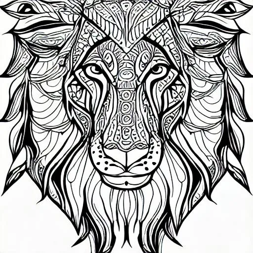 Prompt: coloring page for adults, mandala, lion image, white background, clean line art, fine line art --HD--AR 2:3