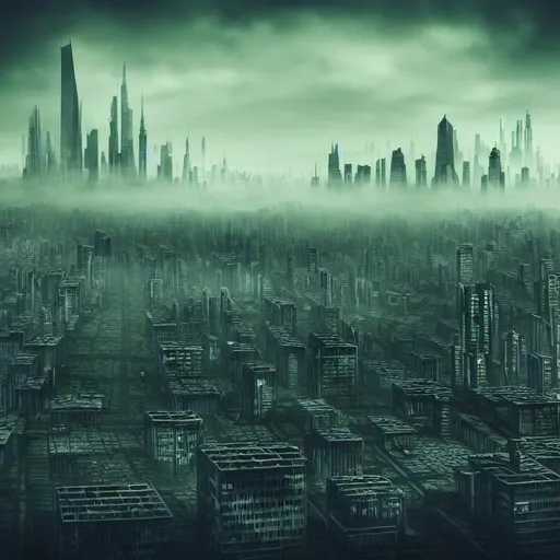 Prompt: city scape, dystopia, desolate, warm

