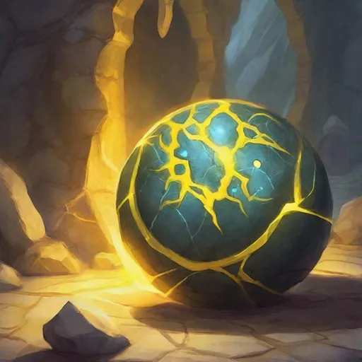 Prompt: small glowing round stone with yellow veins, dungeons and dragons, magic the gathering, fantasy art, fantasy, wizard,, concept art, , artstation, award winning, painting, watercolor, 