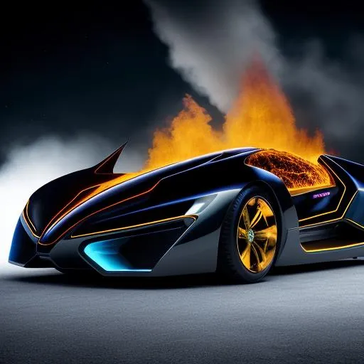 Prompt: Futuristic mega Batman car on fire and ice cosmic speed