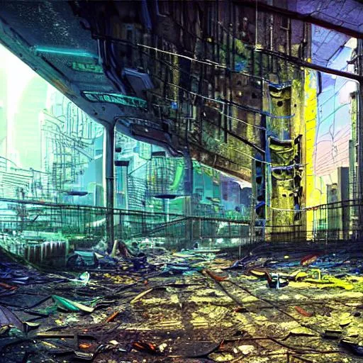 Prompt: Abandoned cyber punk city