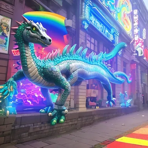 Prompt: Raimbow  dog arcade Dragon firewall 
🦧🪽🦖🦈