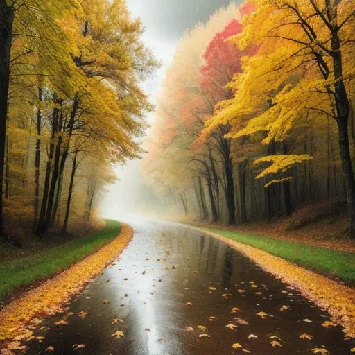 Prompt: long shot super detailed lifelike illustration, intricately detailed, dramatic weather, fall, yellow Leafs, rainy day, forest{background} trees, dramatic rainy day.

masterpiece photoghrafic real digatal ultra realistic hyperdetailed 

 cinematic light, movie, high contrast 


volumetric lighting maximalist photo illustration 4k, resolution high res intricately detailed complex,

soft focus, realistic, heroic fantasy art, clean art, professional, colorful, rich deep color, concept art, CGI winning award, UHD, HDR, 8K, RPG, UHD render, HDR render, 3D render cinema 4D