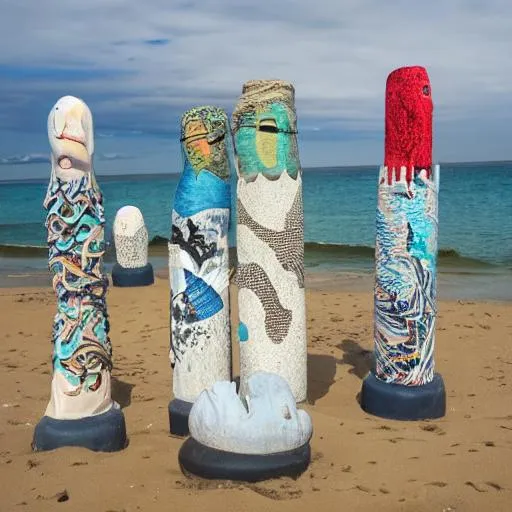 Prompt: Artist make the Ocean Totem to ocean conservation and environmental sustainability  

