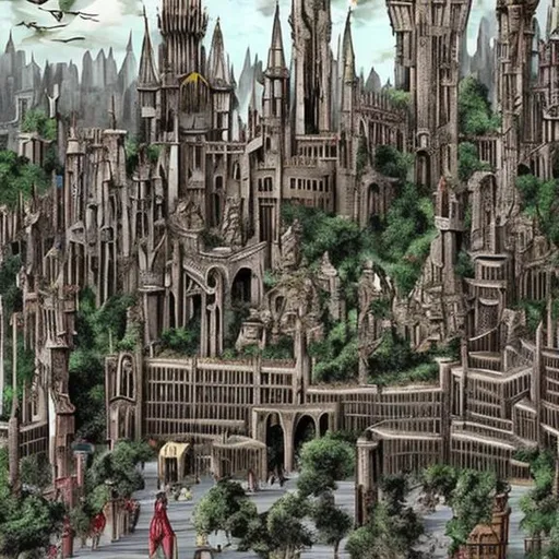 Prompt: wizarding university metropolis , with fantasy architecture, like strixhaven