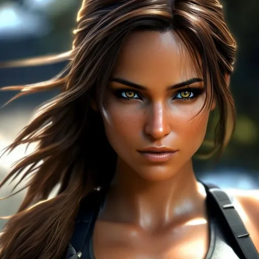 Prompt: Lara croft, ultra real, ultra detailed face, ultra detailed clothing, large anime eyes, realistic shading