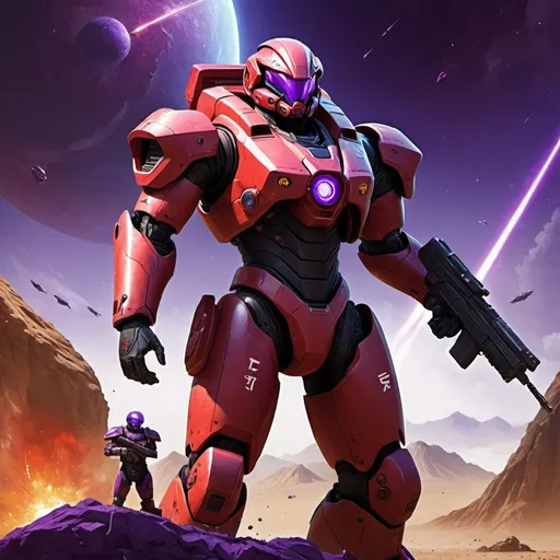 Prompt: "Create a propaganda poster featuring a powerful red Terran Republic (TR) soldier standing triumphantly on the head of a fallen purple Vanu Sovereignty (VS) soldier in the iconic Planetside 2 style. The poster should boldly emphasize TR's dominance with a shoutout: 'TR is Unstoppable!' Display the VS as weak and utterly defeated beneath the TR soldier, reinforcing the message of total superiority."