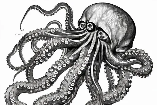 Prompt: evil octopus Monochrome Parasite line drawing
