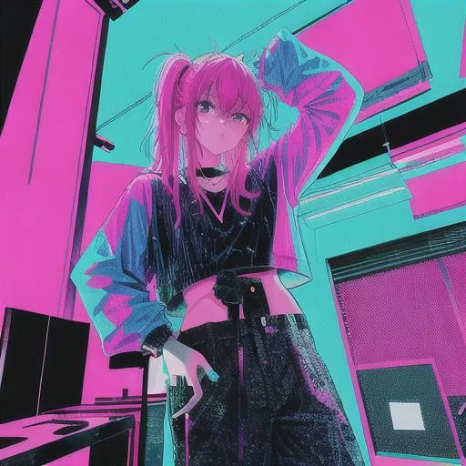 neon cyber anime glitch pfp on Make a GIF