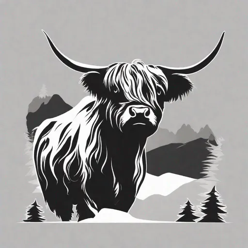 Prompt: Bank logo, highland cow, black and white, silhouette 