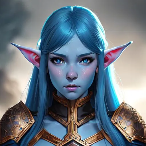 Prompt: A girl with beautiful blue skin, elf ears, blue eyes, beautiful d&d character portrait, dark fantasy, detailed, realistic face, digital portrait, intricate armor, fiverr dnd character, wlop, stanley artgerm lau, ilya kuvshinov, artstation, hd, octane render, hyperrealism, beautiful fantasy landscape, realistic and natural, cosmic sky, detailed full-color, nature, hd photography, fantasy by john stephens, galen rowell, david muench, james mccarthy, hirō isono, realistic surrealism, elements by nasa, magical, detailed, alien plants, gloss, hyperrealism,
 anime character, background digital painting, digital illustration, extreme detail, digital art, ultra hd, vintage photography, beautiful, tumblr aesthetic, retro vintage style, hd photography, hyperrealism, extreme long shot, telephoto lens, motion blur, wide angle lens, deep depth of field, warm, anime Character Portrait, Symmetrical, Soft Lighting, Reflective Eyes, Pixar Render, Unreal Engine Cinematic Smooth, Intricate Detail, anime Character Design, Unreal Engine, Beautiful, Tumblr Aesthetic,  Hd Photography, Hyperrealism, Beautiful Watercolor Painting, Realistic, Detailed, Painting By Olga Shvartsur, Svetlana Novikova, Fine Art