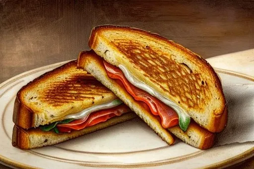 Prompt: Very detailed grilled cheese sandwich in the art style of an 18th century fine art oil painting 