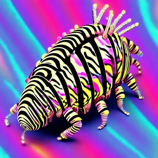 Prompt: Zebra isopod in the style of Lisa frank