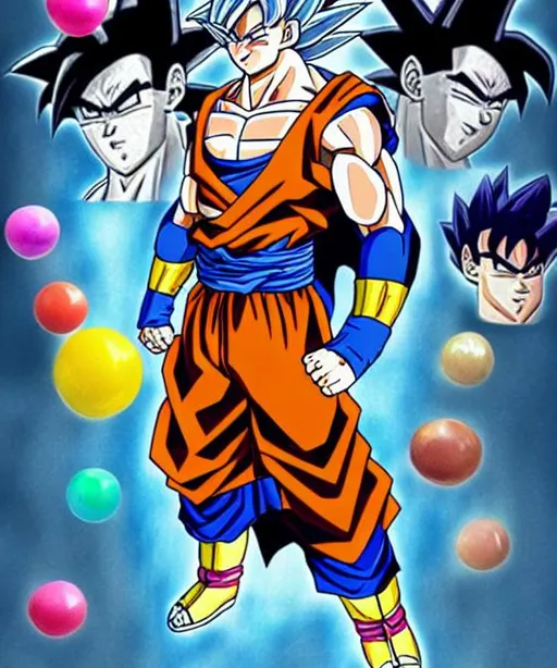 Prompt:  goku and batman fused with gumball
