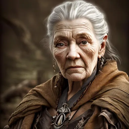 Prompt: "Prompt photo realistic colored portrait - Natural lighting and shadows - Rich textures and details - Realistic colors and proportions of a VIKING OLD WOMAN, centered in frame, facing camera, ideal human, 85mm lens,f8, photography, ultra details, natural light, light background, photo, Studio lighting, ultra high definition,, centered 