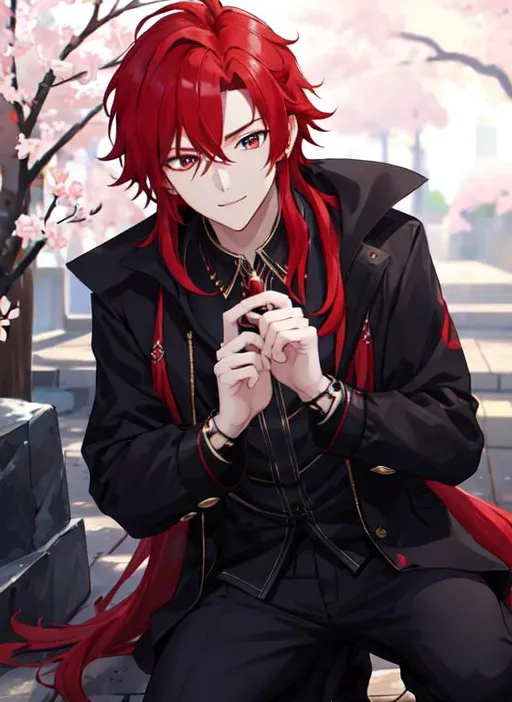 Prompt: Zerif 1male (Red side-swept hair covering his right eye) asking Haley to marry him, 8K, UHD, best quality, under the cherryblossom trees, wearing a casual outfit, red hair, on one knee proposing, holding an open ring box in his hand