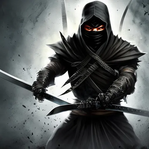 Prompt: Dark ninja with completely White eyes And holding sword
