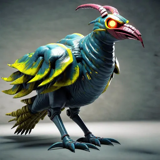 Prompt: A Kaiju sized radioactive bird (Godaa),  It has 1 head, with 5 horns, (RGB) 165, 16, 54. height is 244 meters, length is 941 meters, width is 69 meters, HD, Hyper Realism, High Detail, Fully Rendered, 8K, 