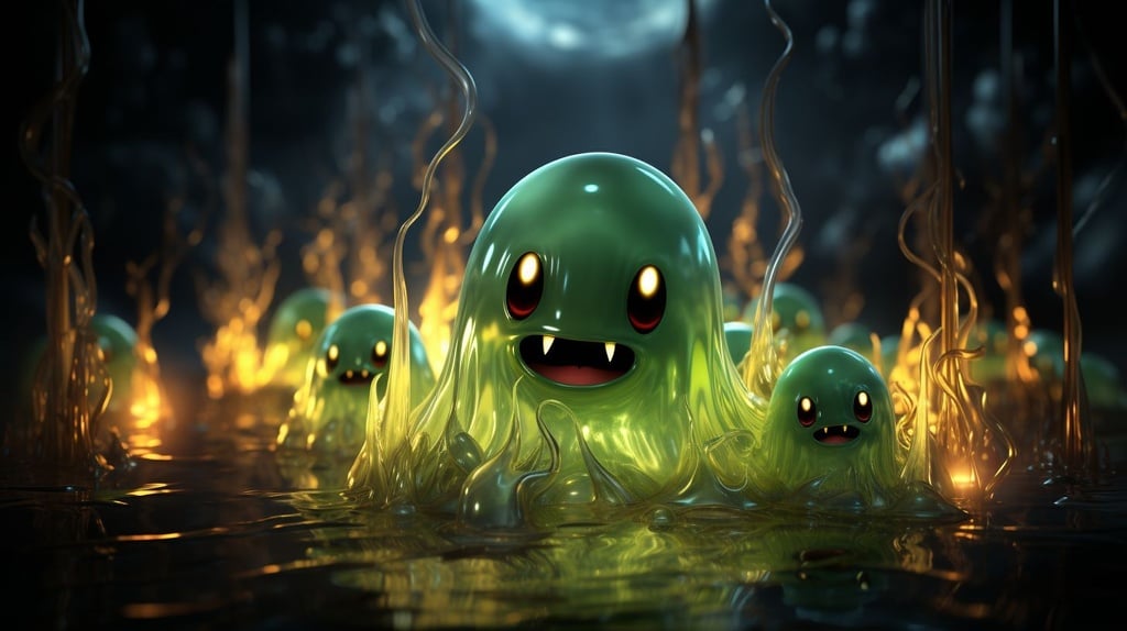 Prompt: slime monster emerge from the glowing slime
