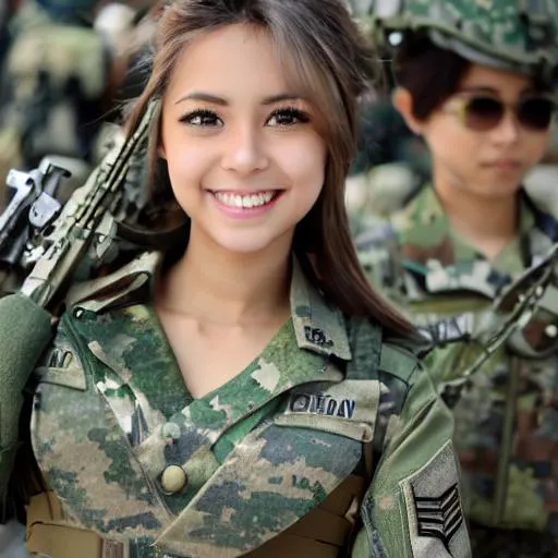 Prompt: beautiful anime girl, the most beautiful and perfect possible, incredible ultra-detailed eyes, big eyes, alive and shining blue and caldera, light skin, Brazilian army girl in uniform and aramda, carrying military equipment, short and blond hair, her face is happy and cheerful with a beautiful smile
{breasts}{Large}{swoon}}{glittery}{breathless}{shy and embarrassed}


{breasts}{Large}{swoon}}{glittery}{breathless}{shy and embarrassed}