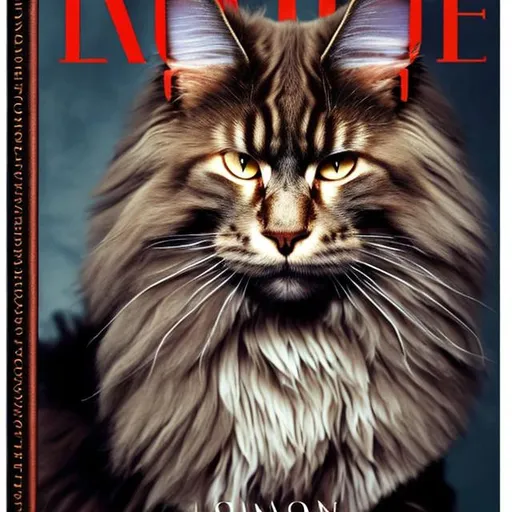 Prompt: A dark leather book cover showing a crimson Maine Coon.