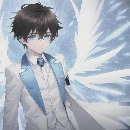 an adorable teenage boy, with fairy blue-white wing... | OpenArt