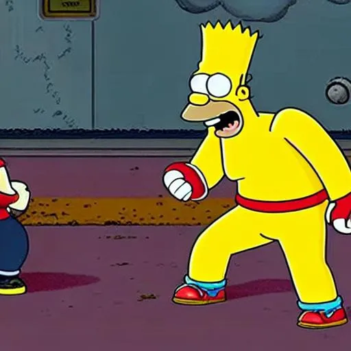 Prompt: Homer Simpson competing in the king of iron fist tournament against Prototype Jack homer is in the middle of a 20 hit combo and about to activate his rage drive