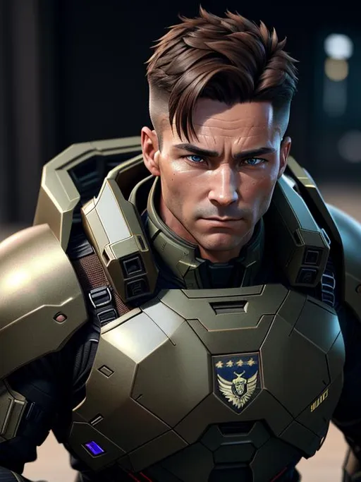 Prompt: perfect composition, {40 year old}, lean {average british soldierman}, wearing {halo styled powered armored}, {short brown hair}, extra masculine, peak fitness, asymmetric scars, determined expression, 8k eyes, detailed face, wlop, stanley artgerm lau, artstation, hd, octane render, hyperrealism intricate details, 8k, cinematic volumetric light, proportional, art trending on artstation, sharp focus, studio photo, intricate details, highly detailed, intricate artwork masterpiece, ominous, intricate, epic, trending on artstation, highly detailed, vibrant, production cinematic character render, ultra high quality model, 