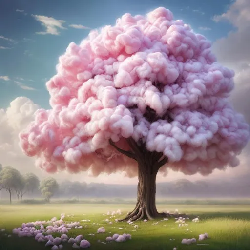 Prompt: beautiful cotton candy tree, hiper realists, matte painting